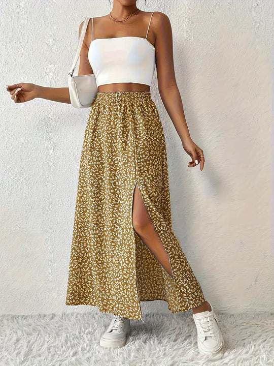 Damen Maxirock mit elegantem Schlitz und floralem Muster R&B