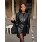 Damen Oversized Blazer aus hochwertigem Kunstleder mit doppelter Knopfverschluss R&B