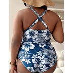 Damen Einteiler Badeanzug mit floralem Wickeldesign und figurformendem Schnitt R&B