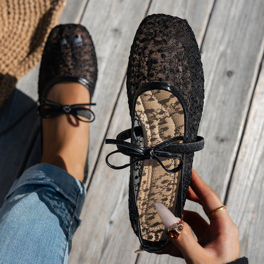 Damen elegante Ballerinas mit floralen Applikationen und rutschfester Sohle R&B