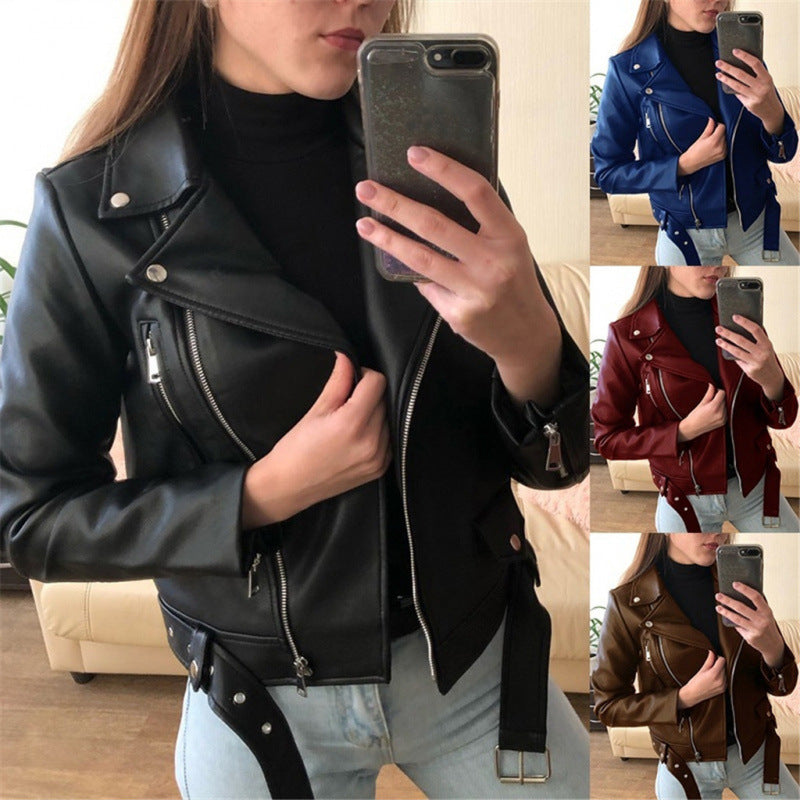 Damen Kunstleder Bikerjacke mit Zierelementen