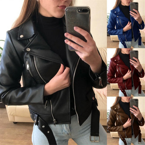 Damen Kunstleder Bikerjacke mit Zierelementen