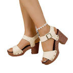 Damen Plattform-Sandalen mit breiten Riemen und Holz-Effekt R&B
