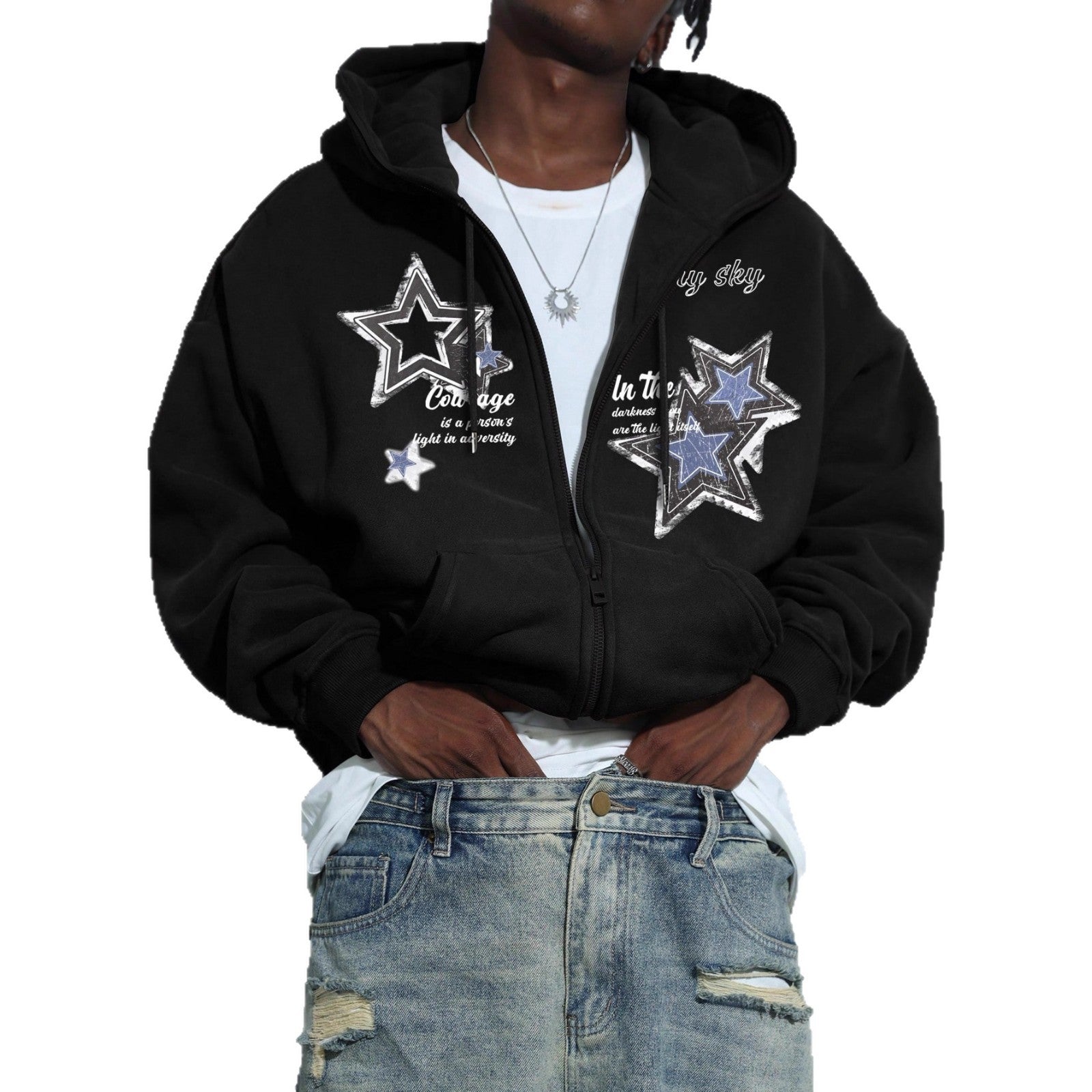 Herren Kapuzenjacke mit praktischem Reißverschluss und stylischem Sternenmotiv