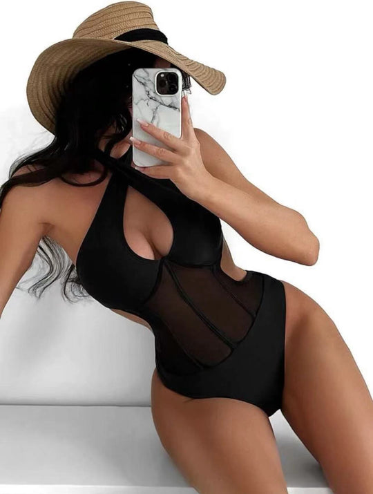 Damen Badeanzug mit transparenten Einsätzen R&B