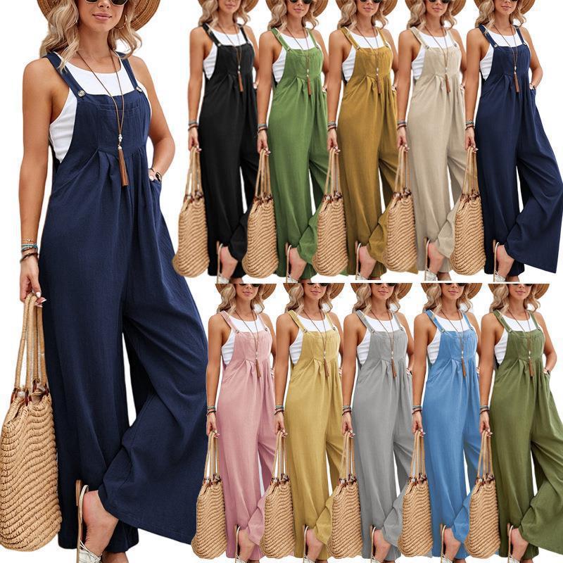 Damen trendiger Jumpsuit mit weitem Bein und verstellbaren Trägern R&B