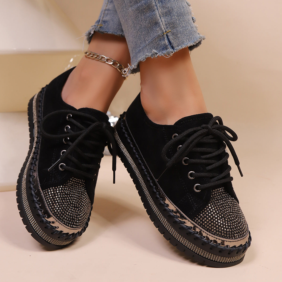 Damen komfortable Sneakers mit Glitzerdetails und kuscheligem Innenfutter R&B