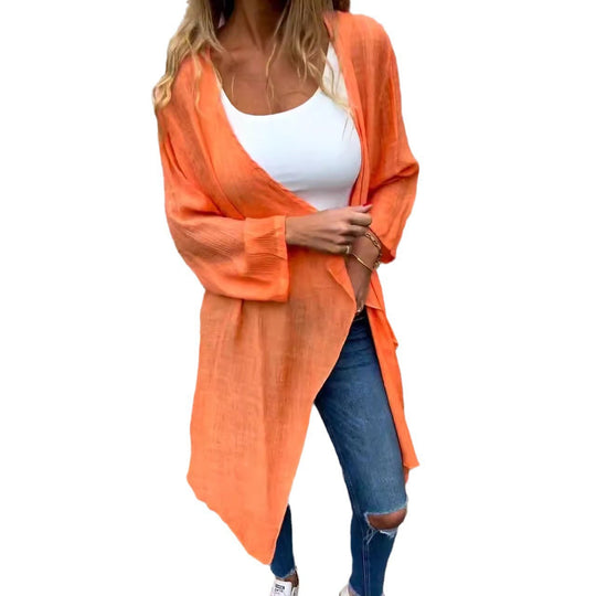 Damen Longcardigan aus leichtem, strukturiertem Material mit offenem Schnitt R&B