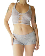 Damen transparentes Netz-Top und Short-Set R&B