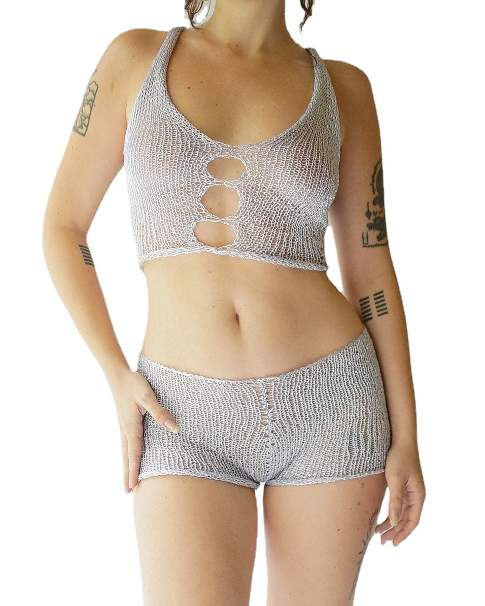 Damen transparentes Netz-Top und Short-Set R&B