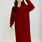 Damen Strickkleid mit Kragen und Knopfdetails R&B