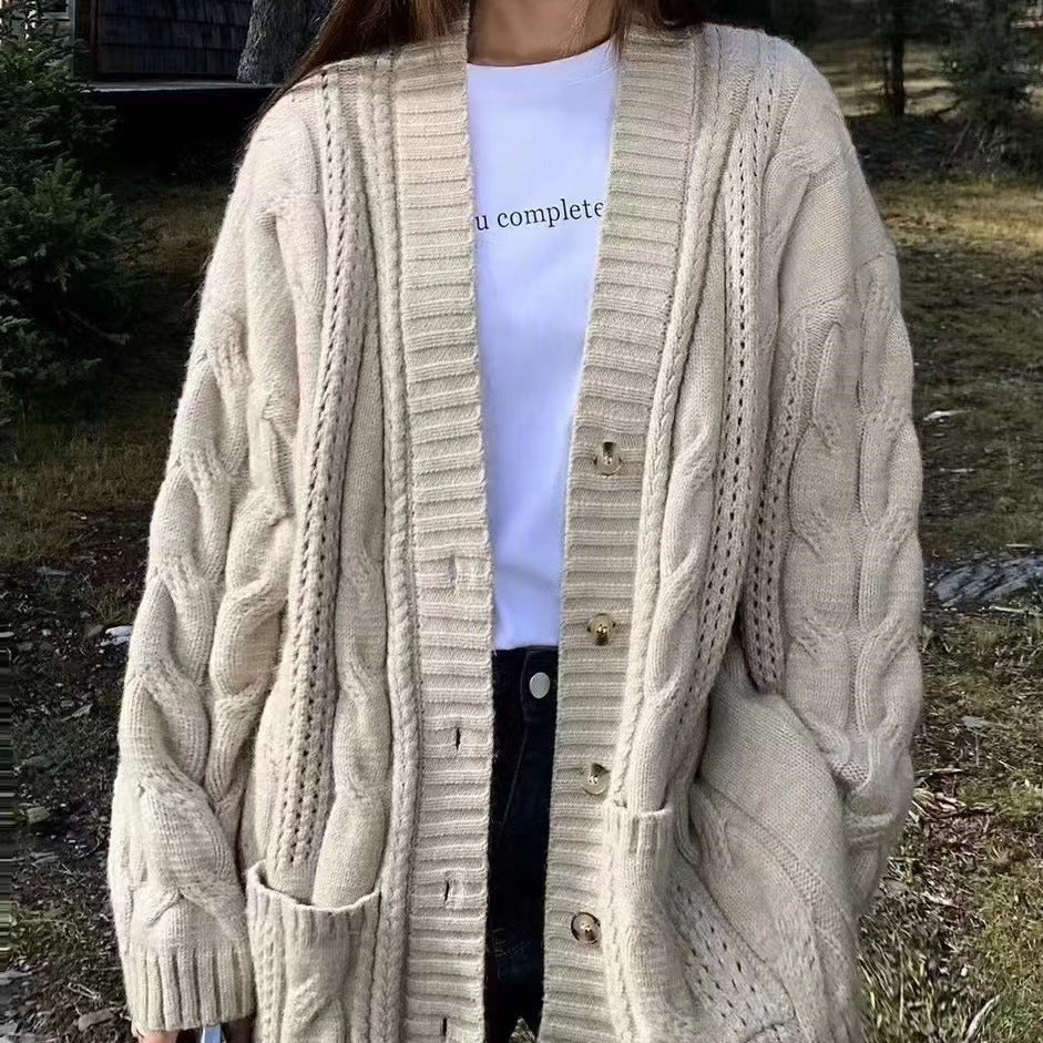 Damen Strickcardigan mit tiefem V-Ausschnitt und strukturiertem Zopfmuster R&B