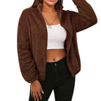 Damen Kuschelige Kurzjacke aus Plüsch mit hohem Kragen und seitlichen Taschen R&B
