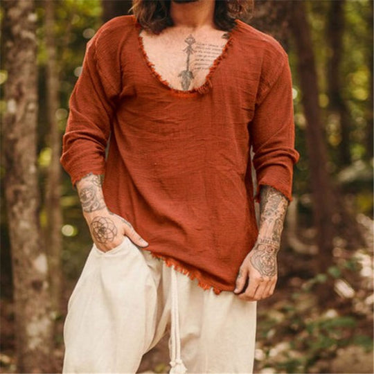 Herren lässiges V-Neck Leinenhemd R&B