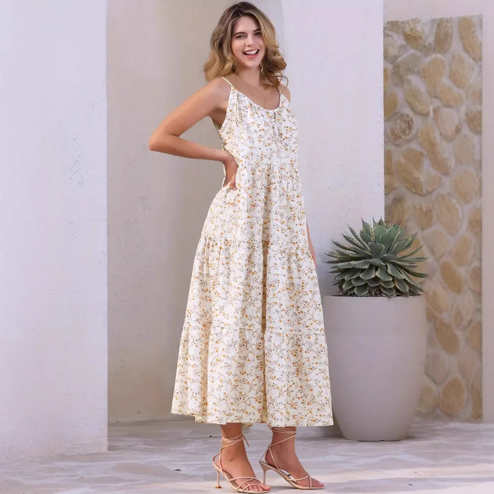 Damen luftiges Maxikleid mit floralem Muster und Spaghettiträgern R&B
