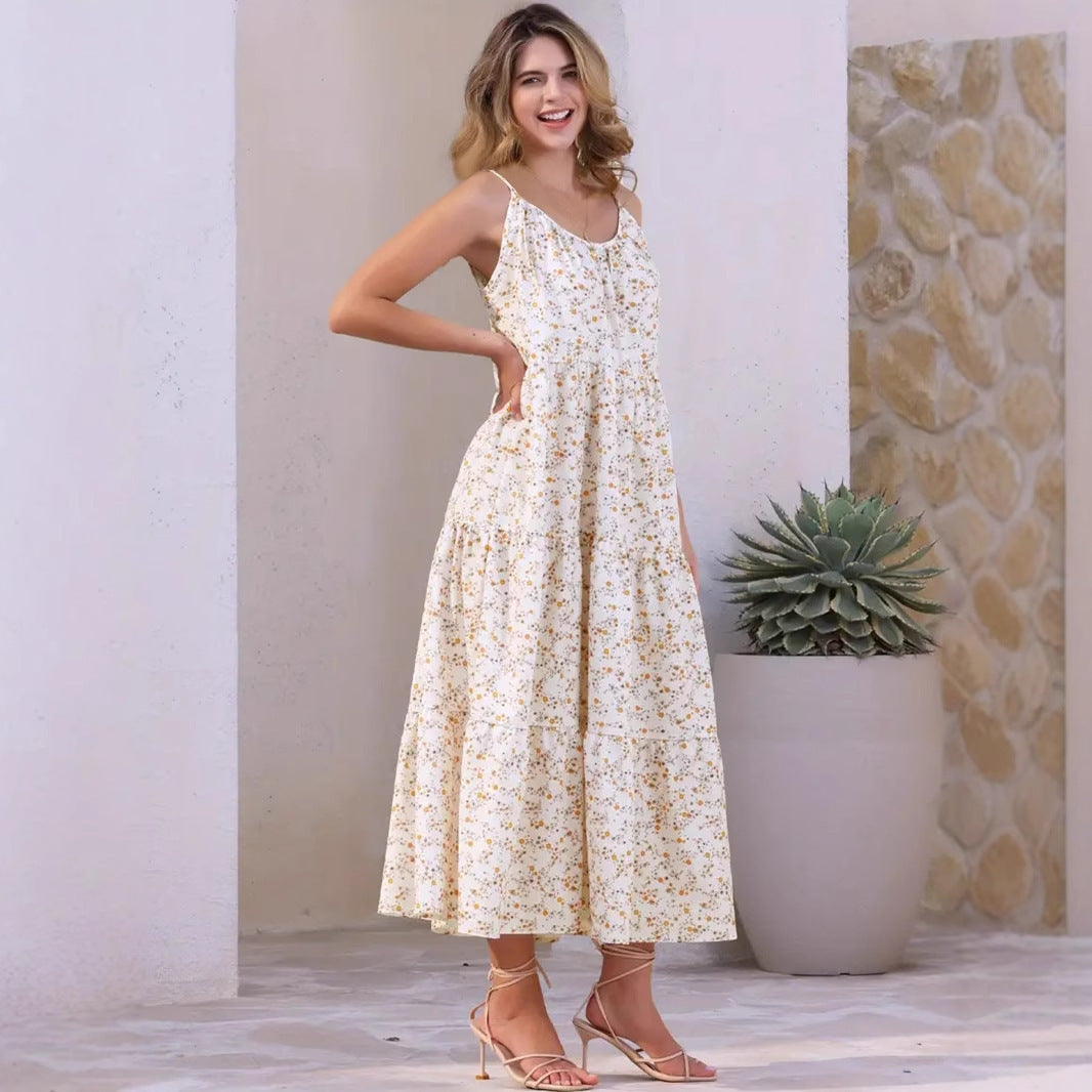 Damen luftiges Maxikleid mit floralem Muster und Spaghettiträgern R&B