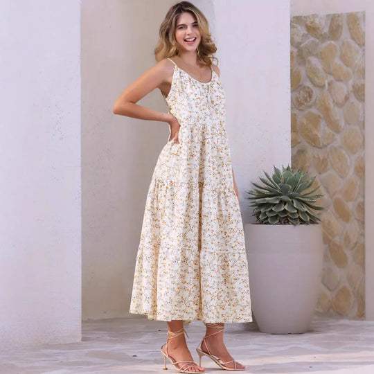 Damen luftiges Maxikleid mit floralem Muster und Spaghettiträgern R&B