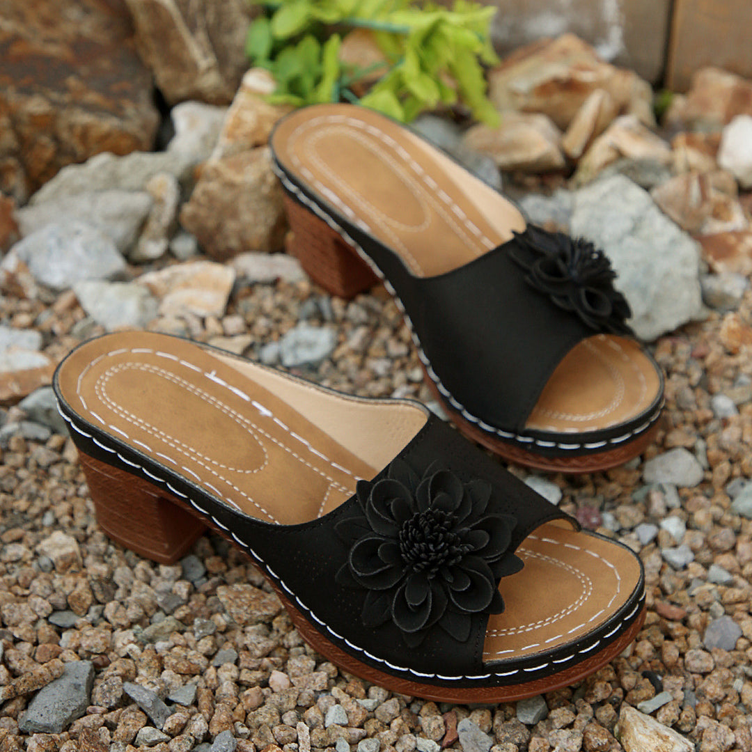 Damen elegante Slide-Pantoletten mit floralem Design R&B