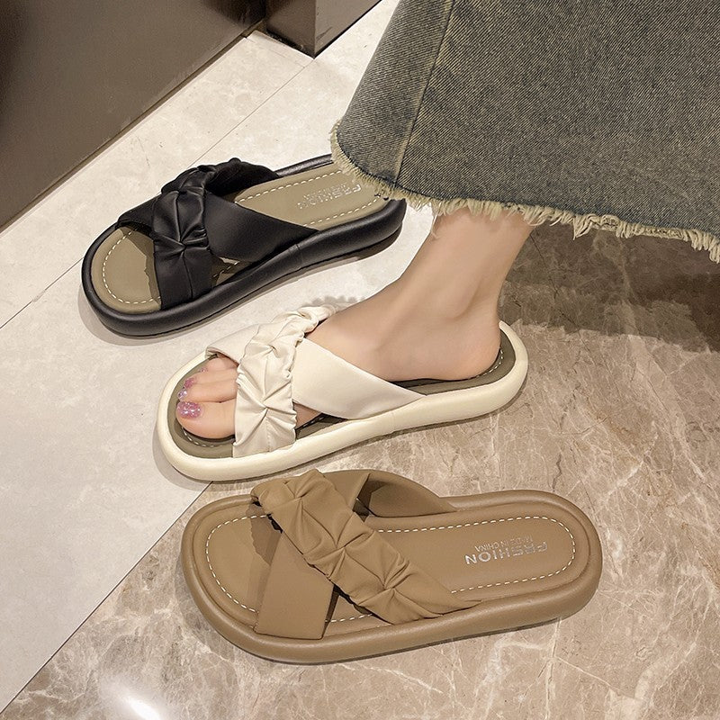 Damen Modische und bequeme Slipper mit verstellbarem Knoten-Riemen EB