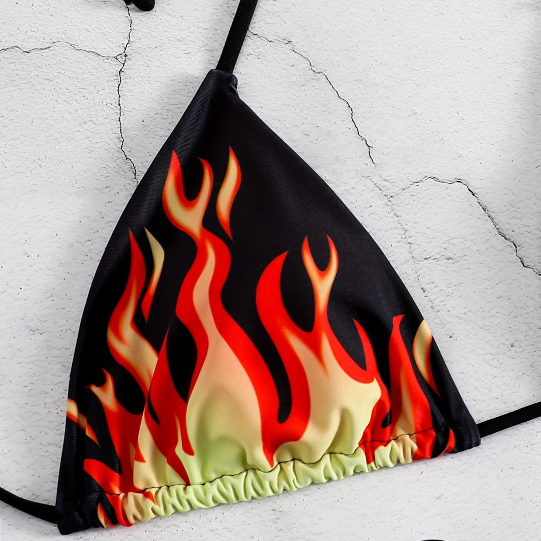 Damen Triangel-Bikini mit feurigem Motiv R&B
