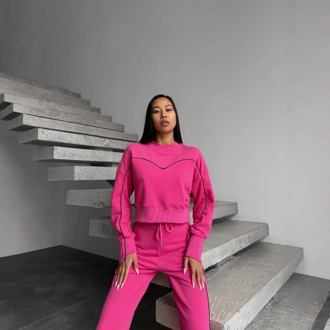 Damen lässiges Fleece-Set mit gemütlichem cropped Oberteil und weiten Hosen R&B