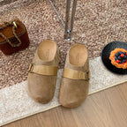 Damen Clogs aus hochwertigem Wildleder mit modischem Schnallenverschluss R&B