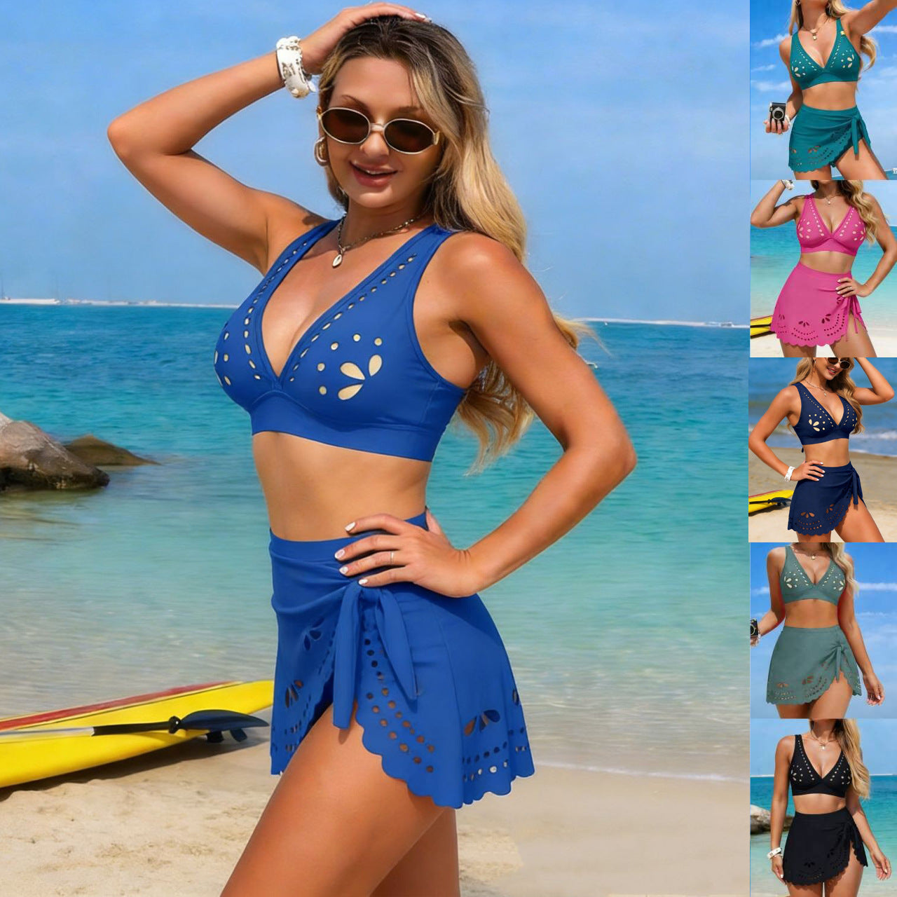 Damen Bikini-Set mit modischem Wickelrock und raffinierten Cut-Outs R&B