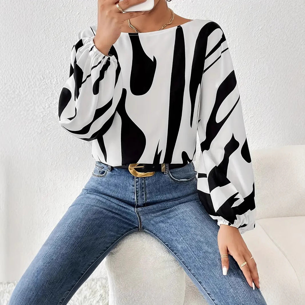 Damen Satin-Bluse mit asymmetrischem Schnitt und auffälligem Print R&B