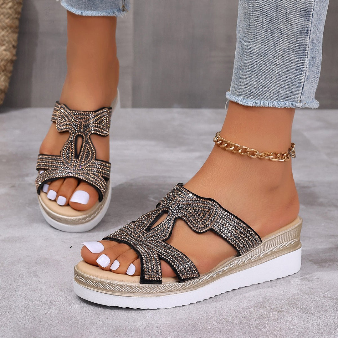 Damen Glitternde Plateau-Sandalen mit funkelndem Strassbesatz R&B