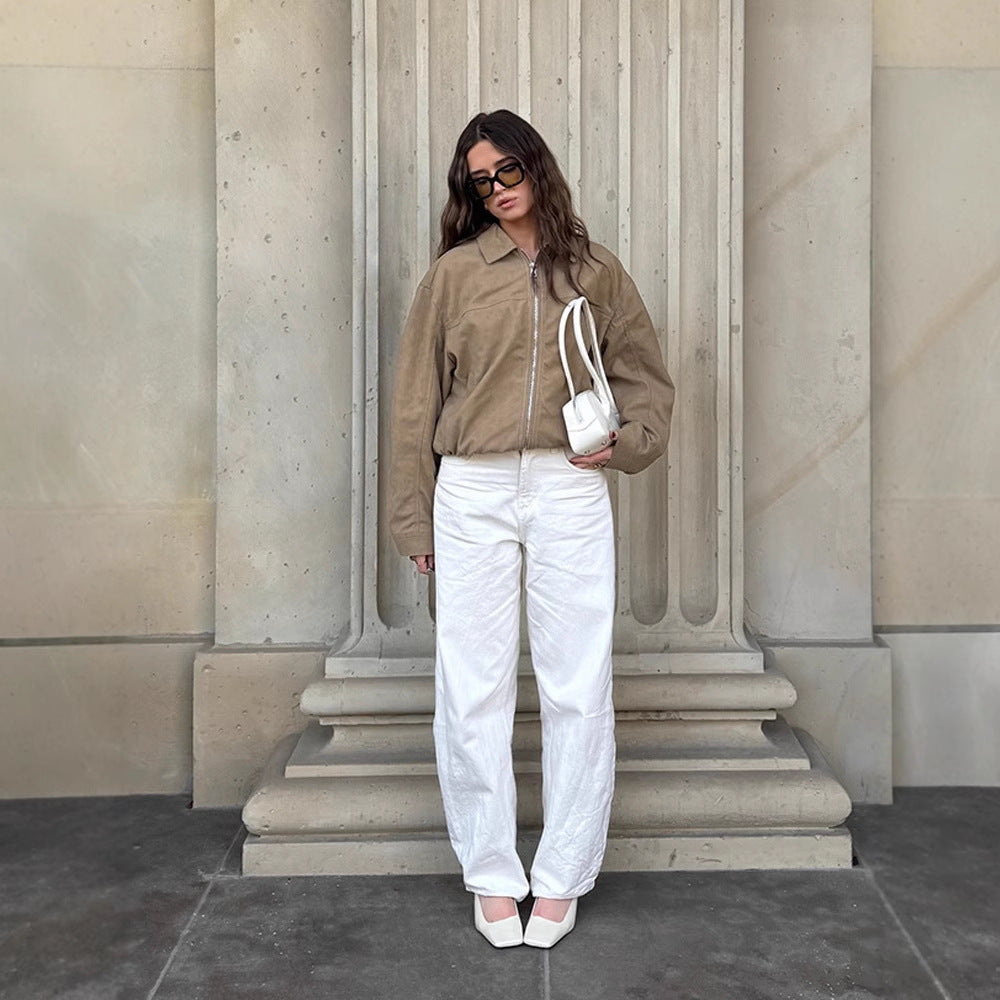 Damen lässige Wildlederjacke im Oversized-Schnitt R&B