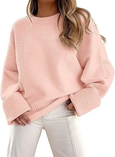 Damen Flauschiger Oversized Pullover mit breiten Bündchen R&B