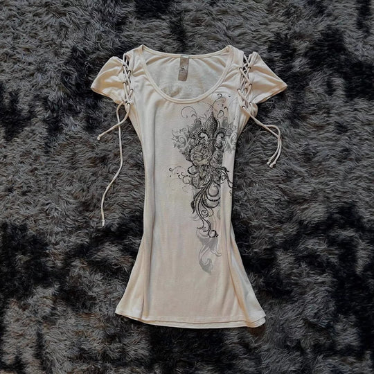 Damen Elegantes T-Shirt mit dekorativen Schnürdetails R&B