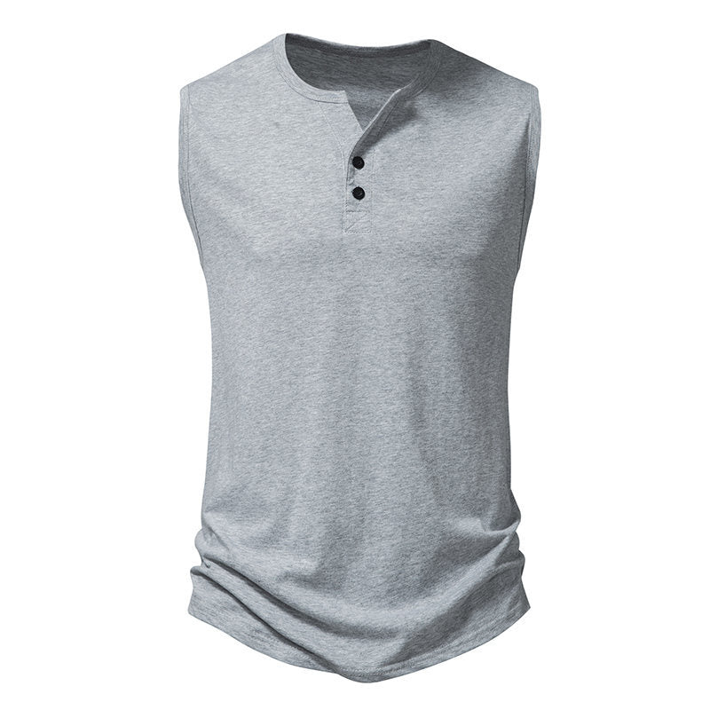 Herren ärmelloses Henley-Shirt mit modernem Knopfdesign R&B