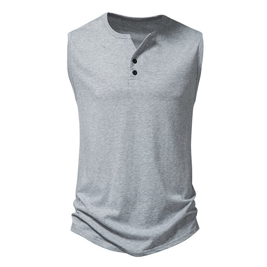 Herren ärmelloses Henley-Shirt mit modernem Knopfdesign R&B