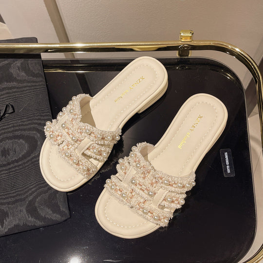 Damen Glamouröse Sandalen mit luxuriösen Perlenapplikationen R&B