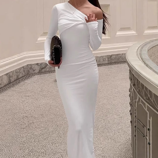 Damen Elegantes Bodycon-Maxikleid mit asymmetrischem Schnitt und tiefem Ausschnitt R&B