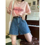 Damen Denim-Shorts mit hohen Taschen und lockerer Passform