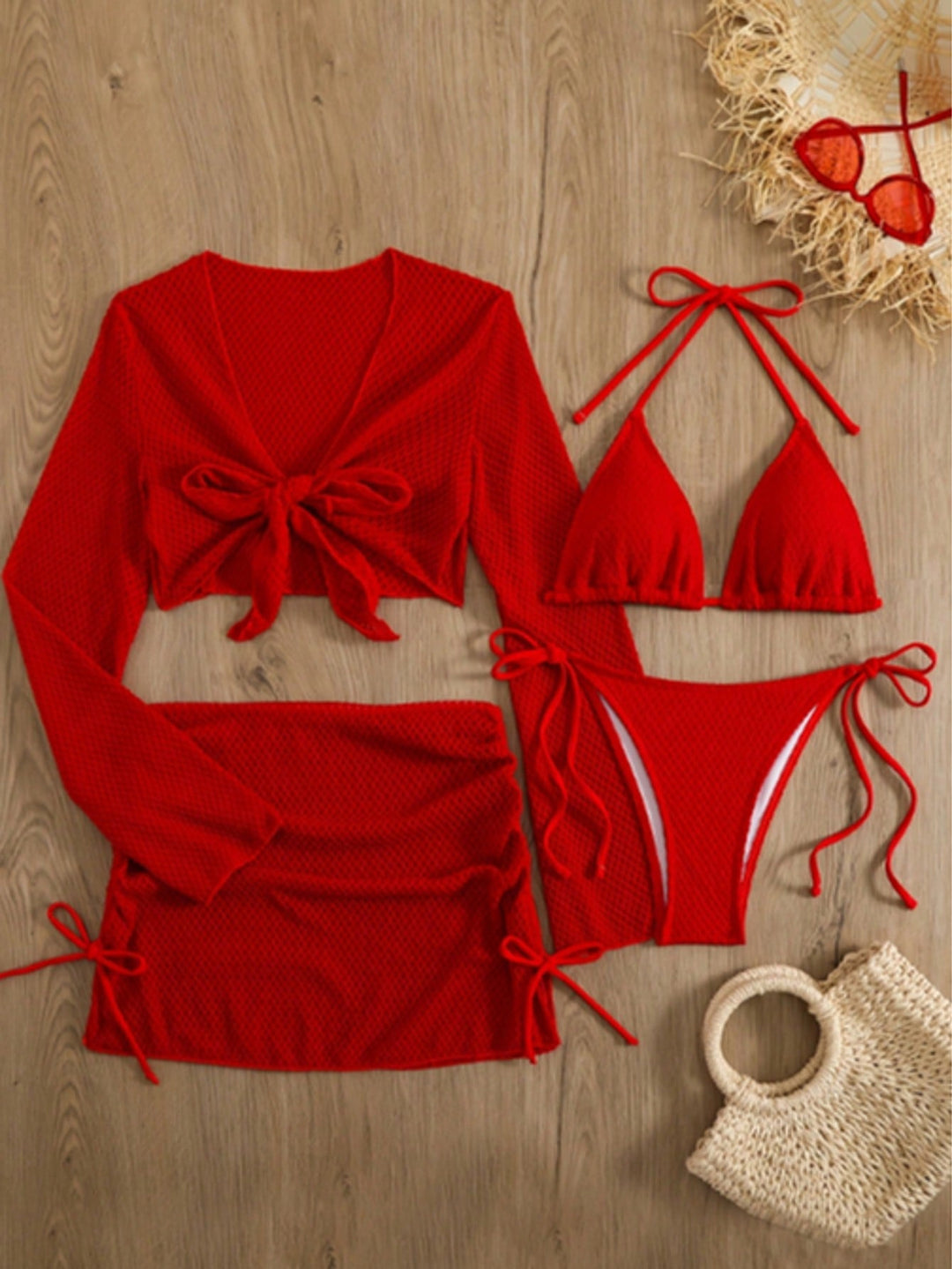 Damen luftiger Netz-Bikini mit sportlichem Cover-Up R&B