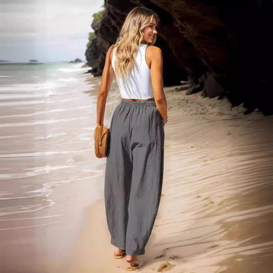 Damen lässige Leinenhose mit praktischen Seitentaschen R&B