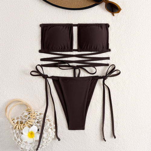 Damen Bandeau-Bikini-Set mit modischem Wickel-Design R&B