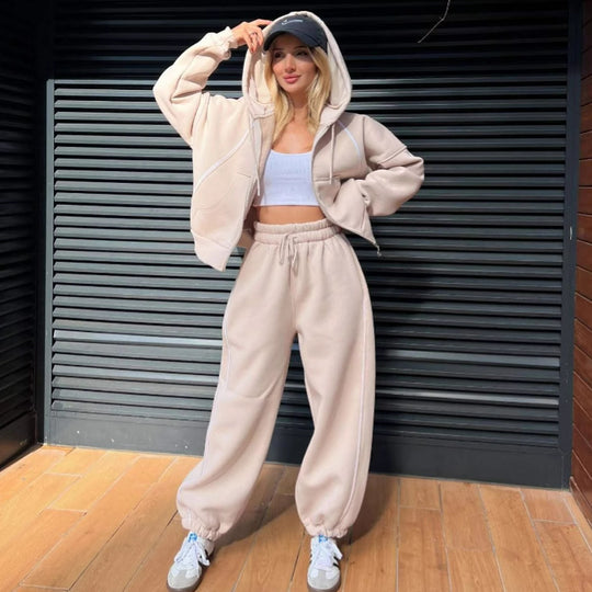 Damen lässiger Hoodie- und Jogginghose-Anzug mit elastischem Bund und bequemen Taschen