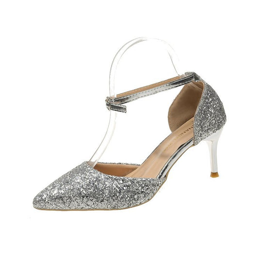 Damen elegante Spitzen High Heels mit transparentem Riemen R&B