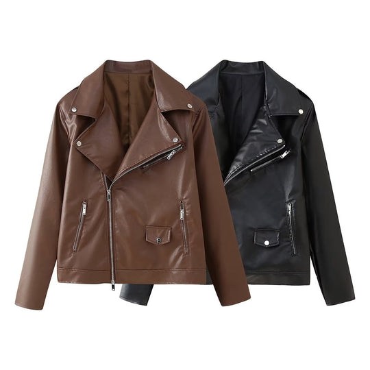 Damen Kunstleder Bikerjacke R&B