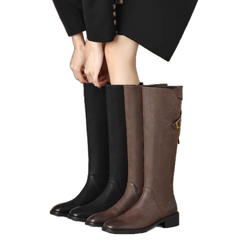 Damen Elegante Reiterstiefel mit seitlichem Reißverschluss und komfortabeler Sohle