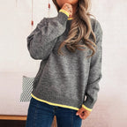 Damen gemütlicher Strickpullover mit kontrastierenden Bündchen und lässigem Schnitt R&B