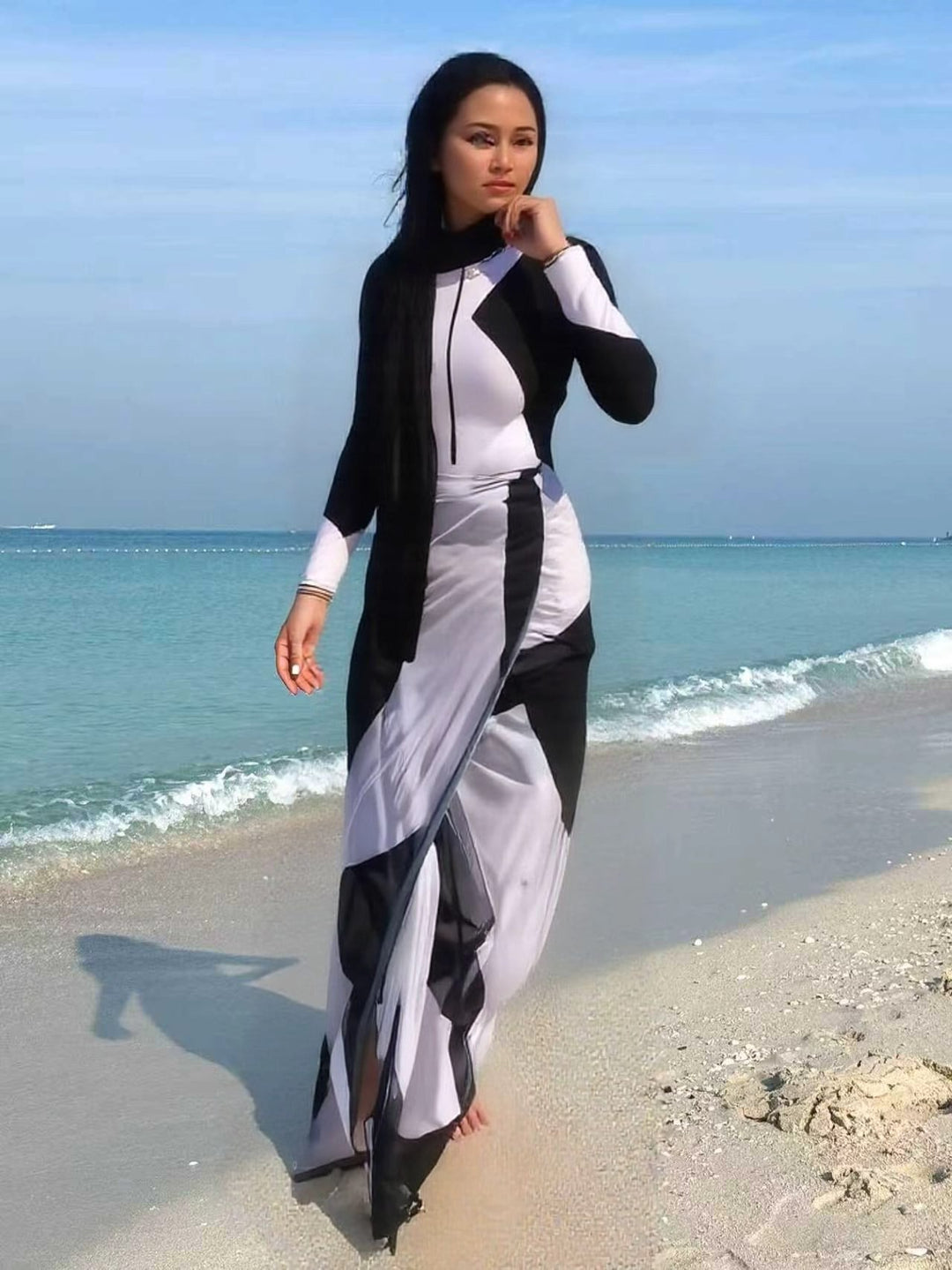 Damen modischer UV-Schutz-Schwimmanzug mit langen Ärmeln R&B