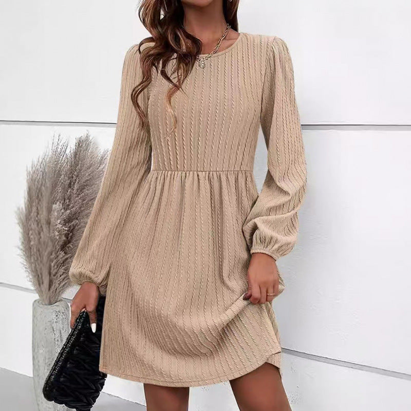 Damen Rippstrick A-Linien Kleid mit Puffärmeln R&B