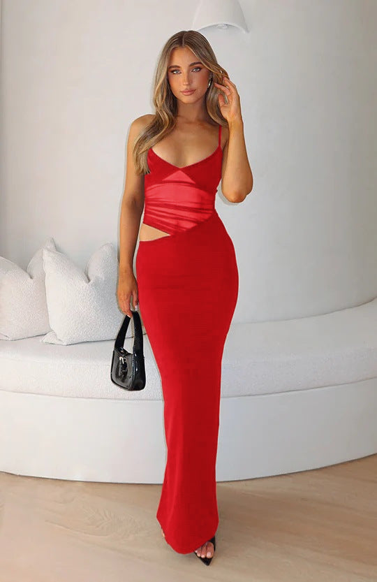 Damen Figurbetontes Abendkleid mit innovativem Wickeldesign und eleganten Trägern R&B