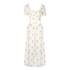 Damen Maxikleid mit floralen Akzenten und taillierter Silhouette EB