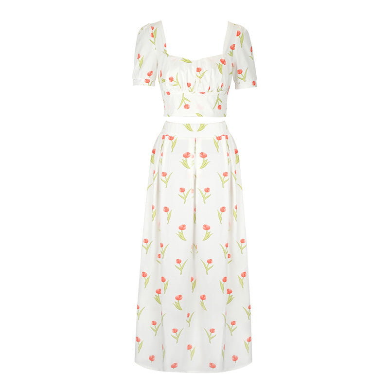 Damen Maxikleid mit floralen Akzenten und taillierter Silhouette EB